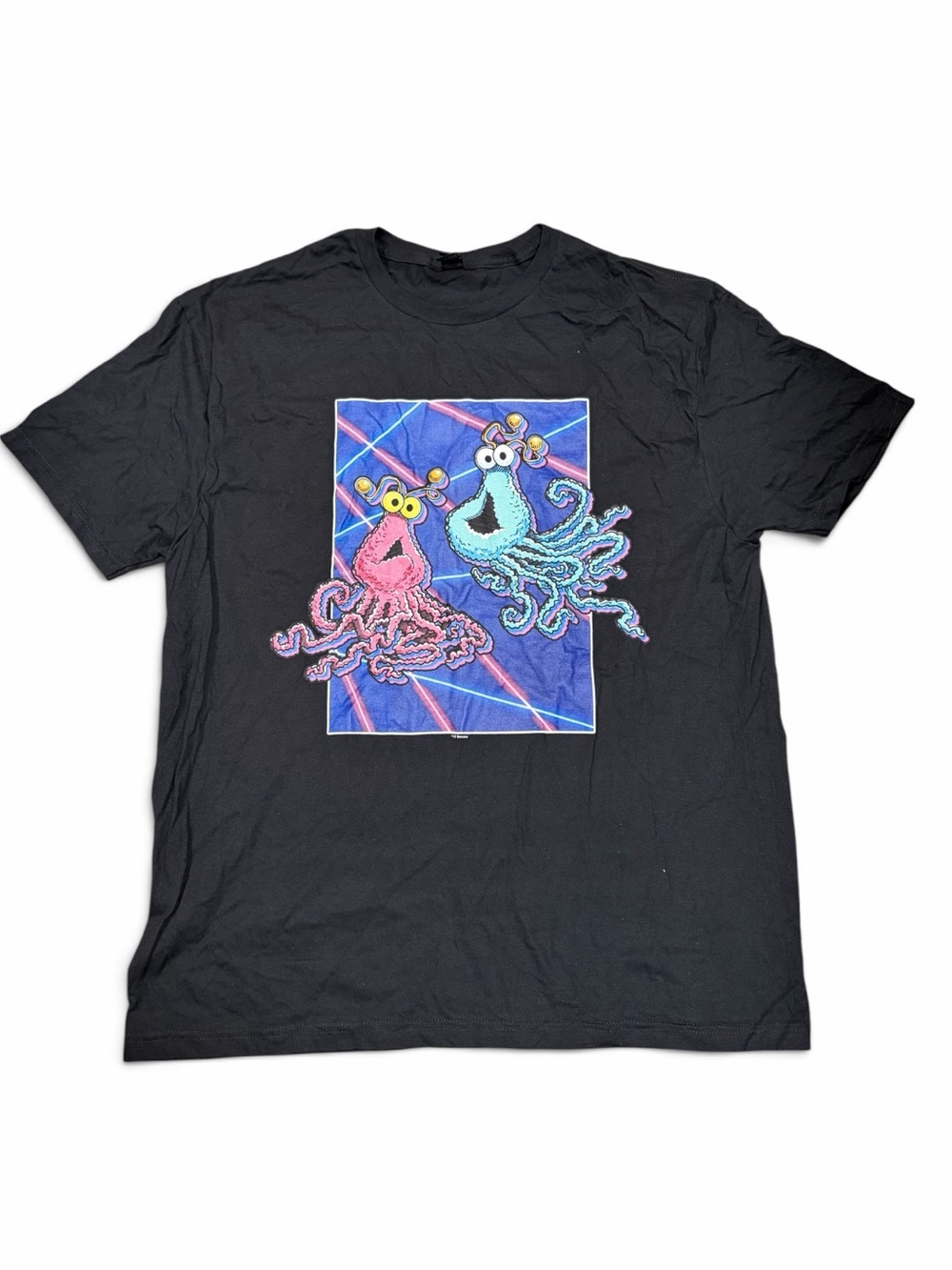 Gildan Black Tee with Pink and Light Blue Octopus Graphic